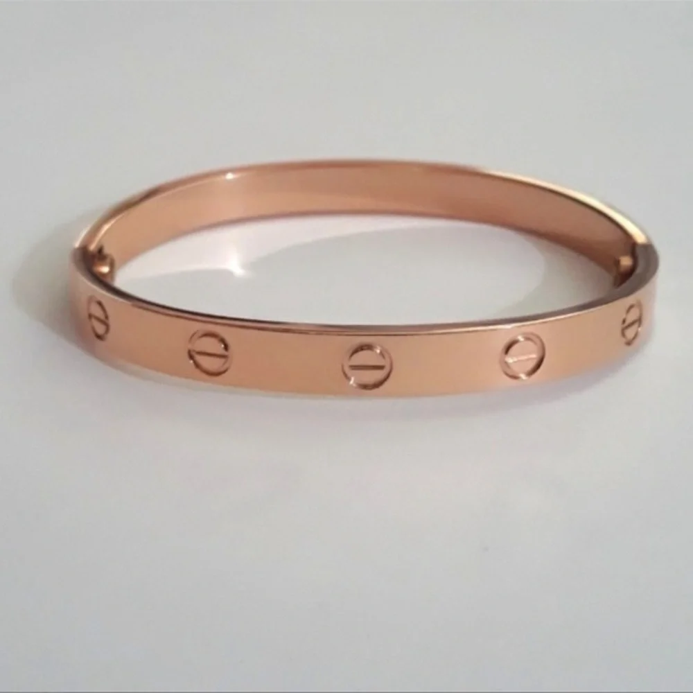 Clip On Stainless Steel Screw Cuff Bangle LOVE Bracelet in Rose Gold - Picture 2 of 6
